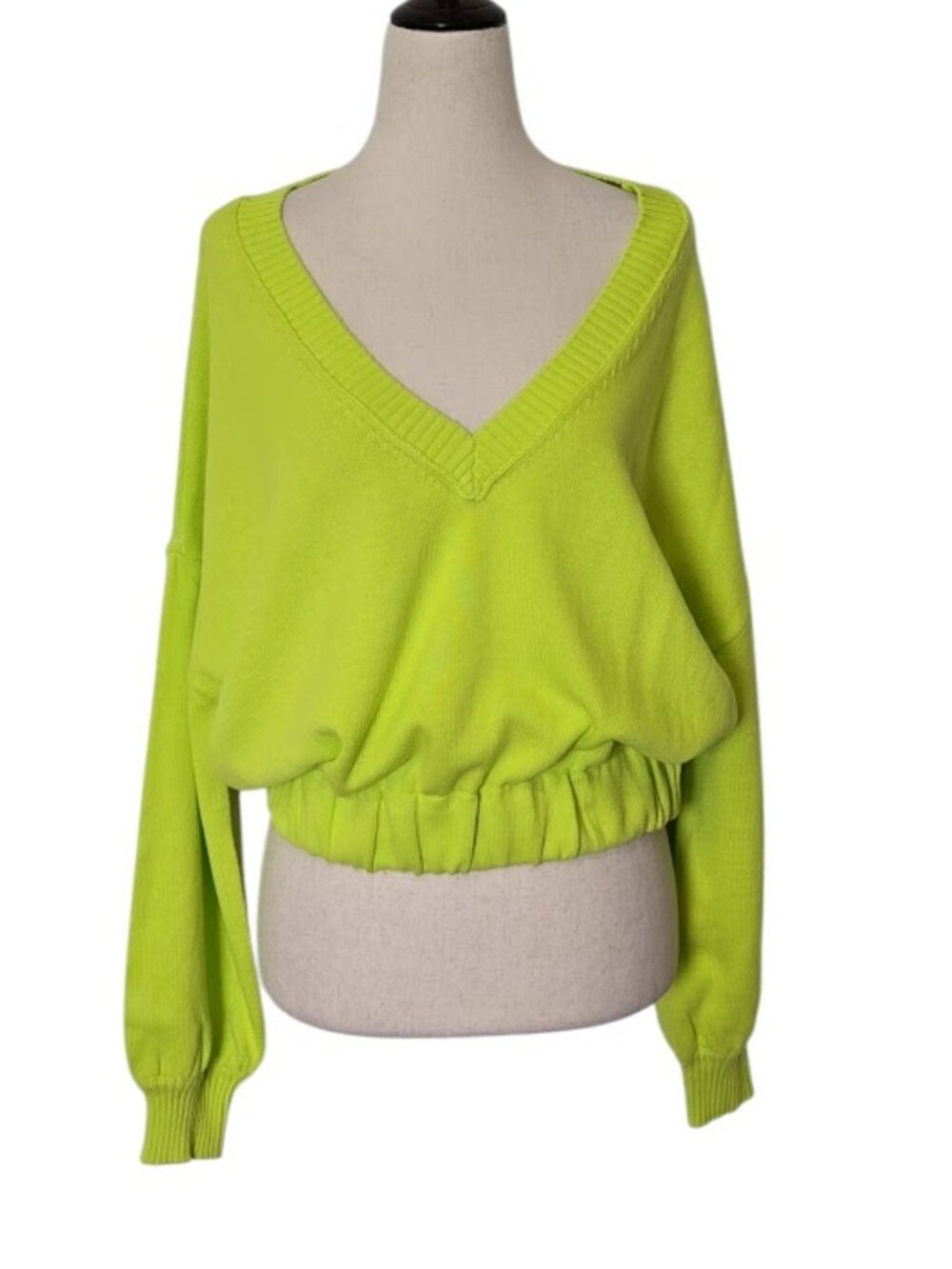 ABOUND Lime Green V-Neck Cotton Knit Pullover Sweater Women's Small NWOT